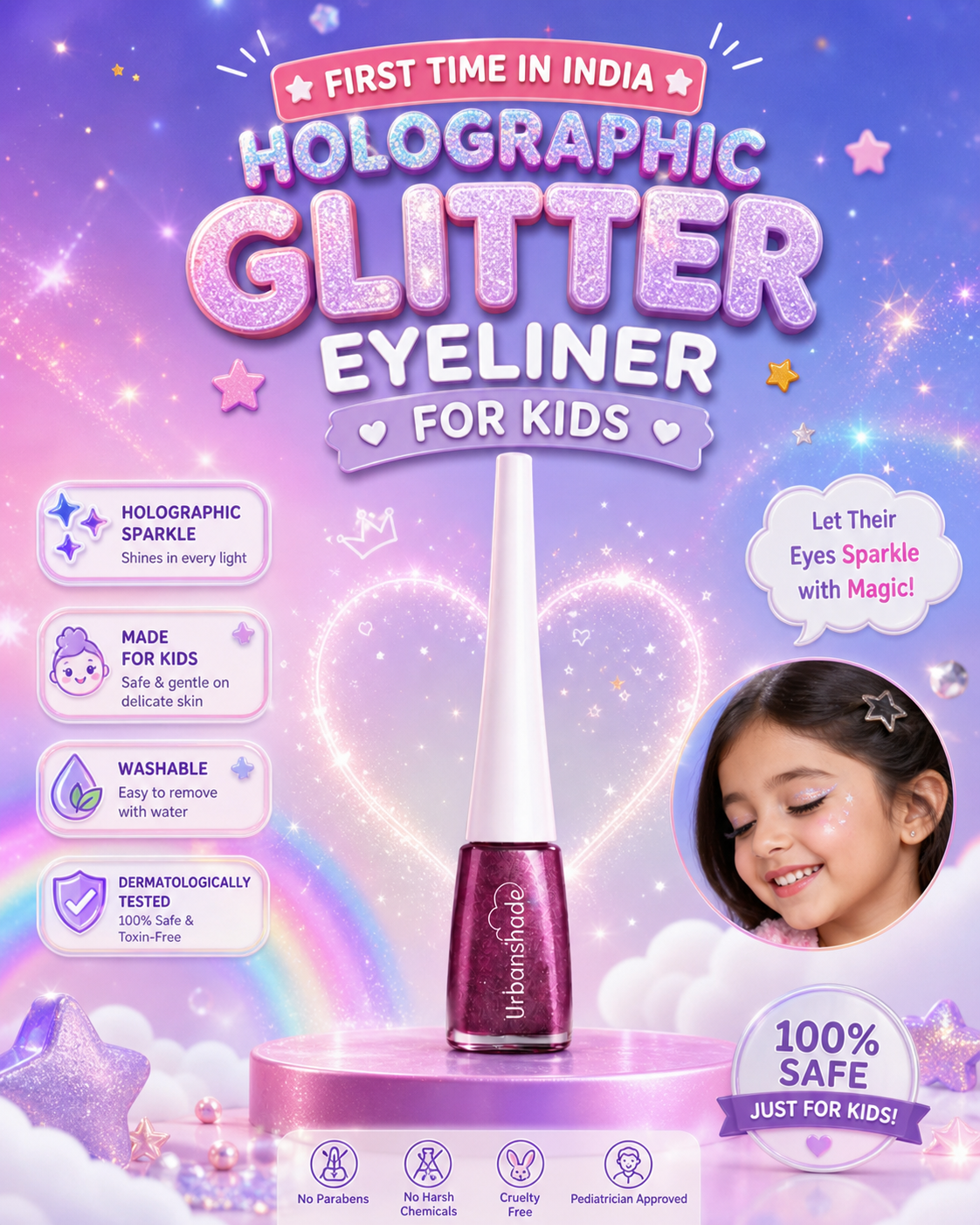 Kids Holographic Glitter Eyeliner - Comes With 3 Magical shades