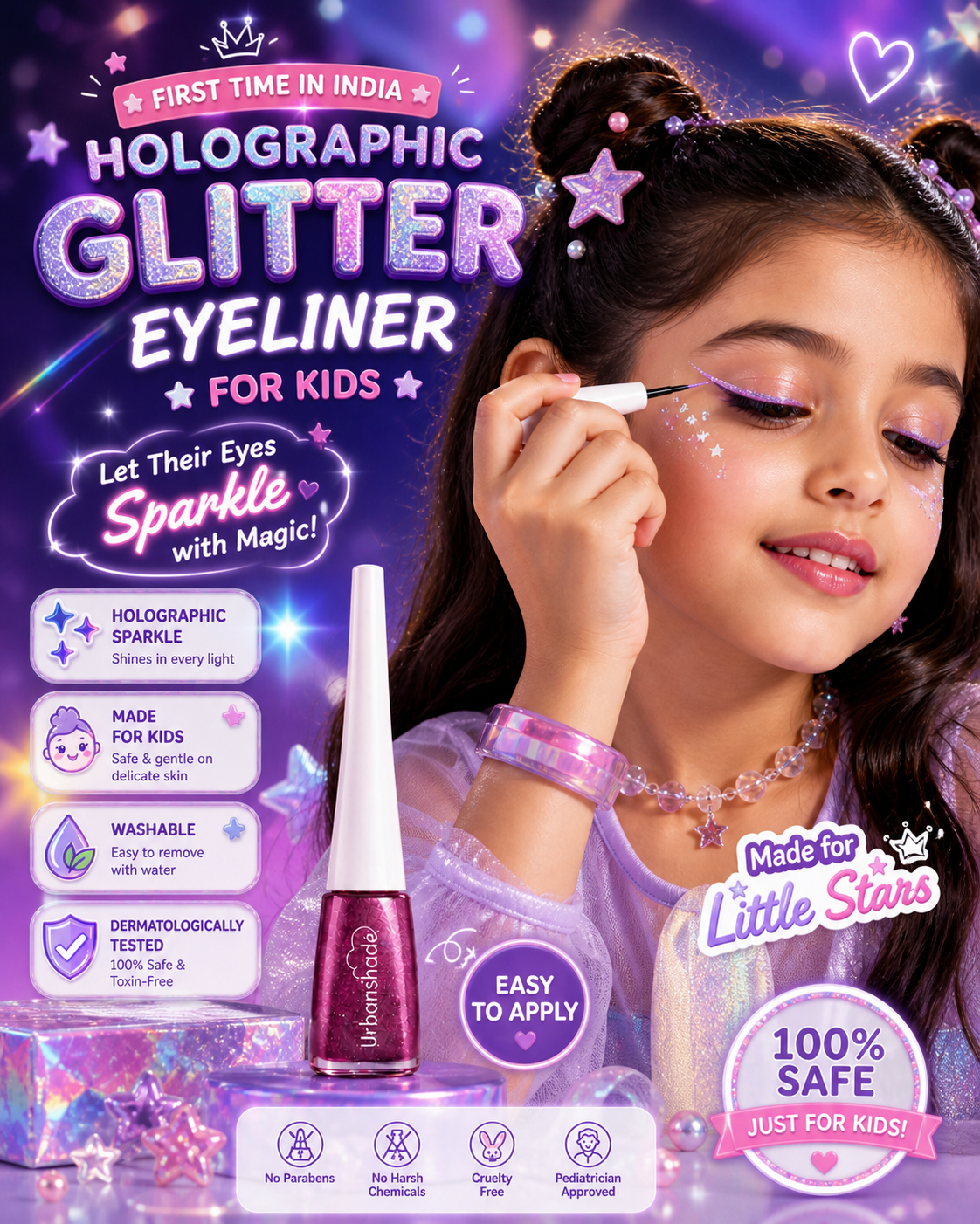 Kids Holographic Glitter Eyeliner - Comes With 3 Magical shades