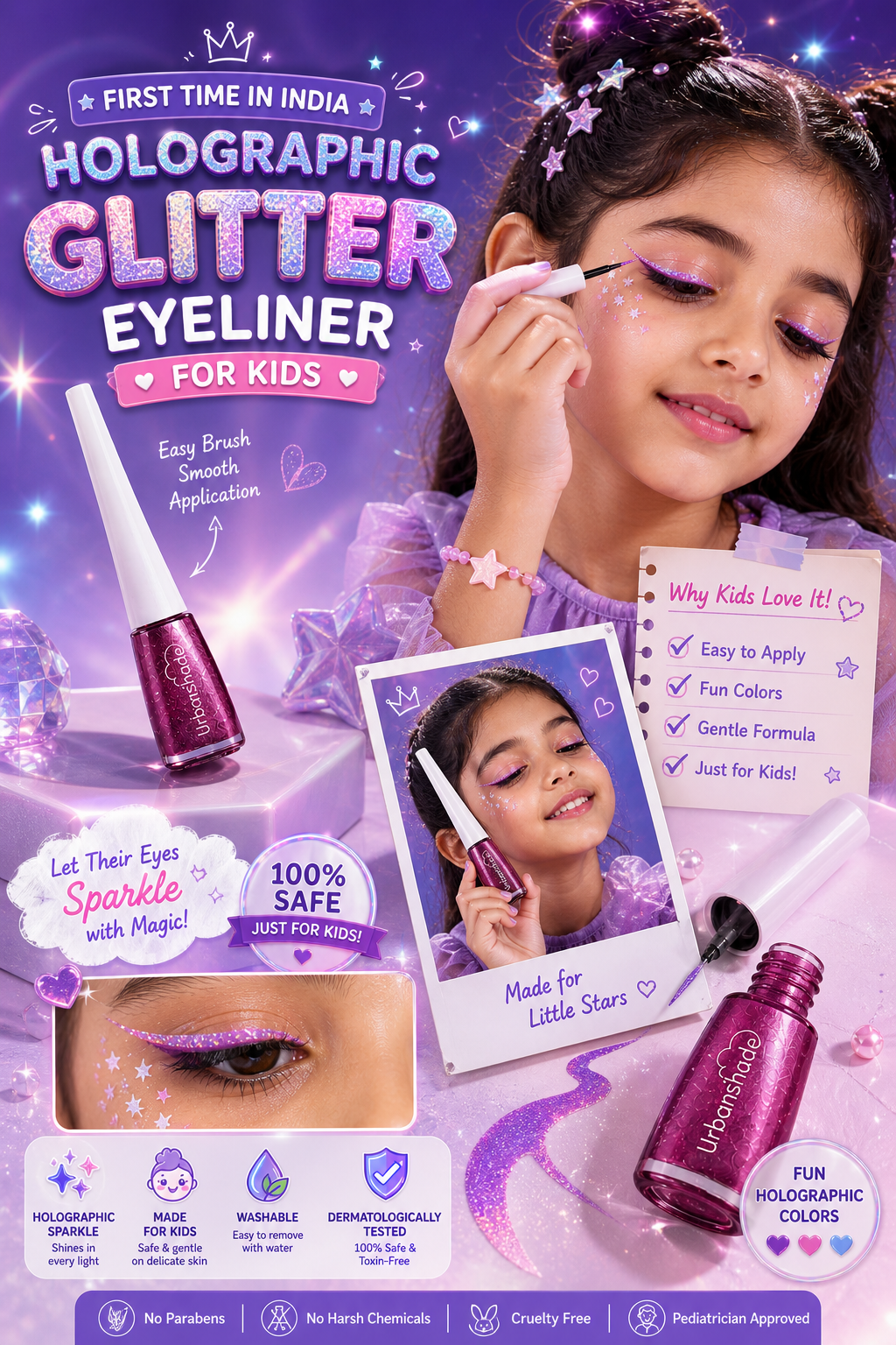 Kids Holographic Glitter Eyeliner - Comes With 3 Magical shades