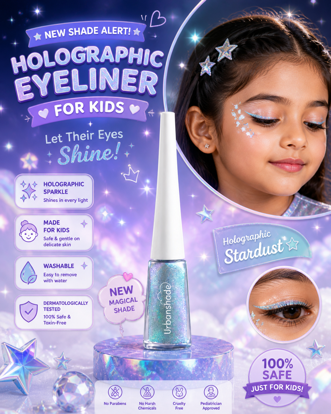 Kids Holographic Glitter Eyeliner - Comes With 3 Magical shades