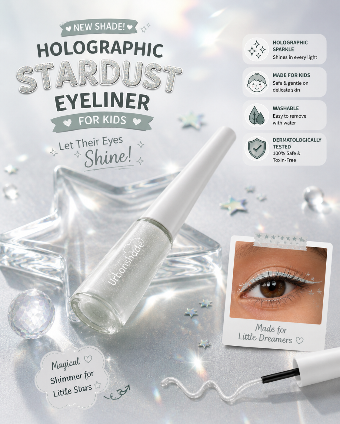 Kids Holographic Glitter Eyeliner - Comes With 3 Magical shades