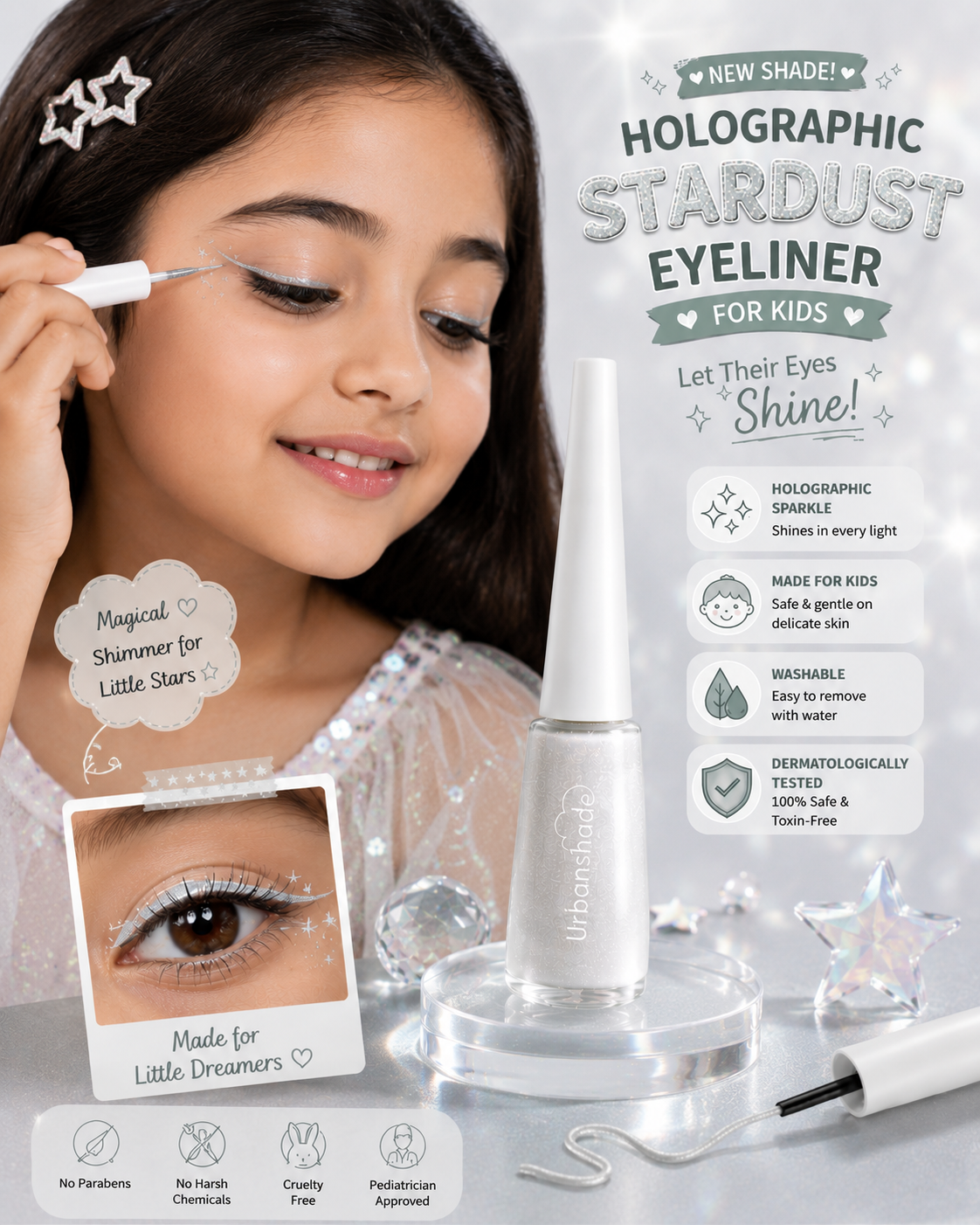 Kids Holographic Glitter Eyeliner - Comes With 3 Magical shades