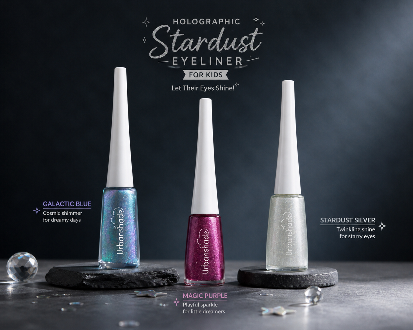 Kids Holographic Glitter Eyeliner - Comes With 3 Magical shades